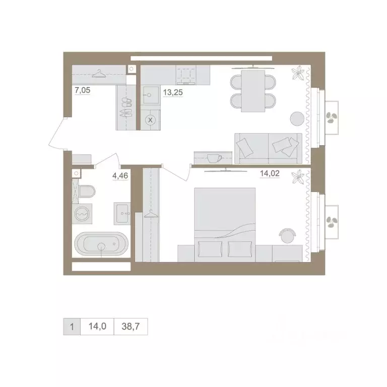 1-к кв. Башкортостан, Уфа бул. Яркий (38.78 м) - Фото 0