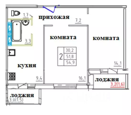 2-к кв. Смоленская область, Смоленск ул. 2-я Киевская (54.9 м) - Фото 0