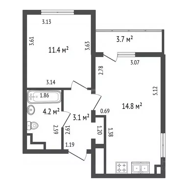 1-к кв. Санкт-Петербург ул. Пейзажная, 16к1 (34.2 м) - Фото 2