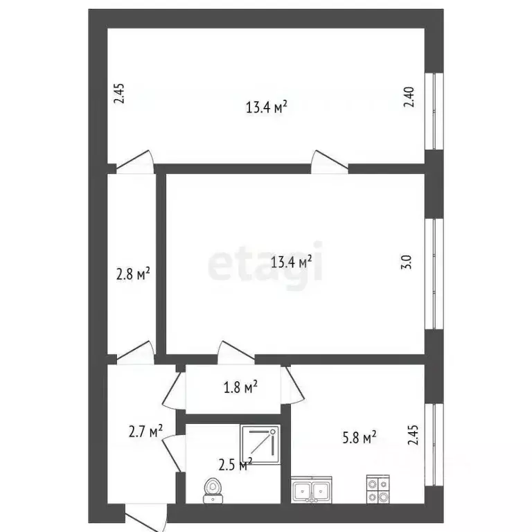 2-к кв. Крым, Феодосия ул. Краснобаева, 1 (42.3 м) - Фото 2