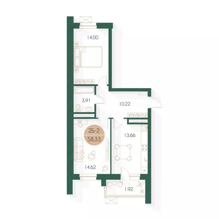 2-к кв. Татарстан, Казань Родины мкр, Наследие жилой комплекс (58.33 ... - Фото 1