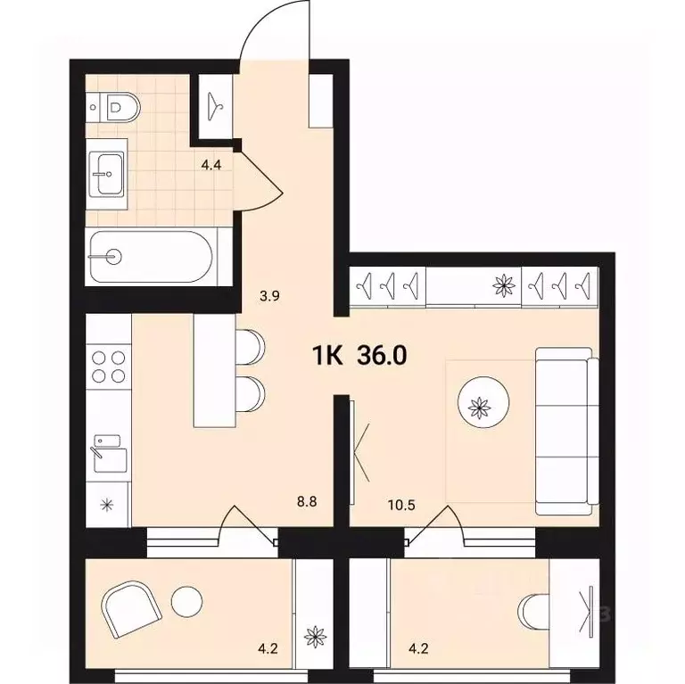 1-к кв. Новосибирская область, Обь Геодезическая ул., 6Вк3 (36.0 м) - Фото 0