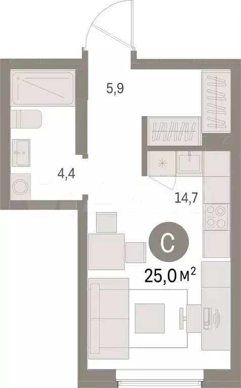 Квартира-студия, 25 м, 2/15 эт. - Фото 0