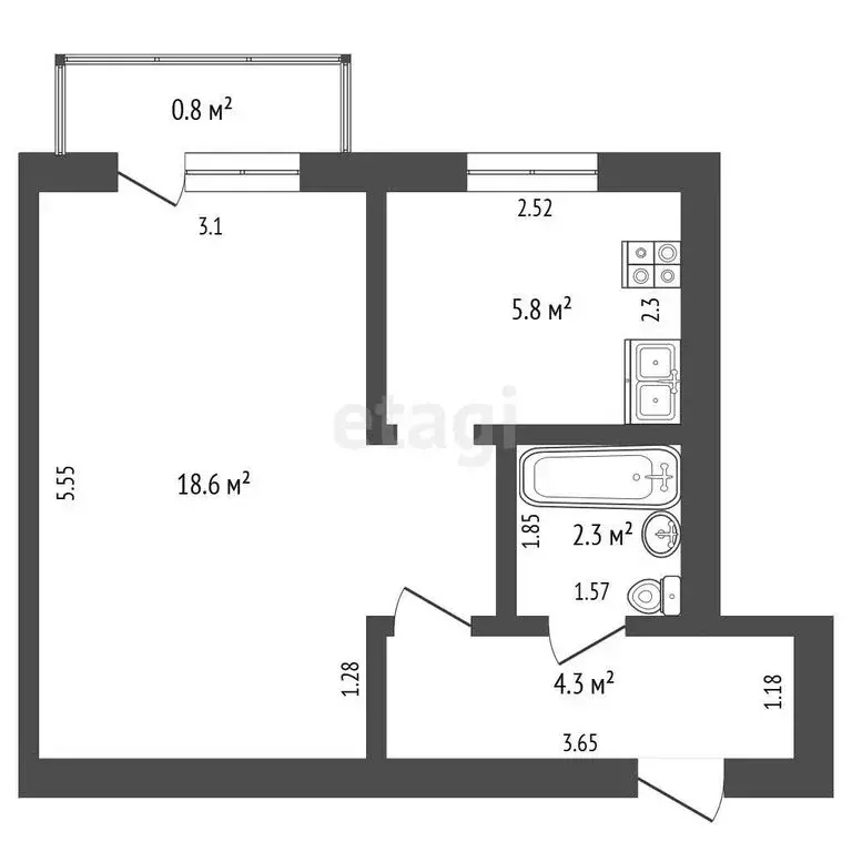 1-комнатная квартира: Стерлитамак, Элеваторная улица, 116 (31.6 м) - Фото 1