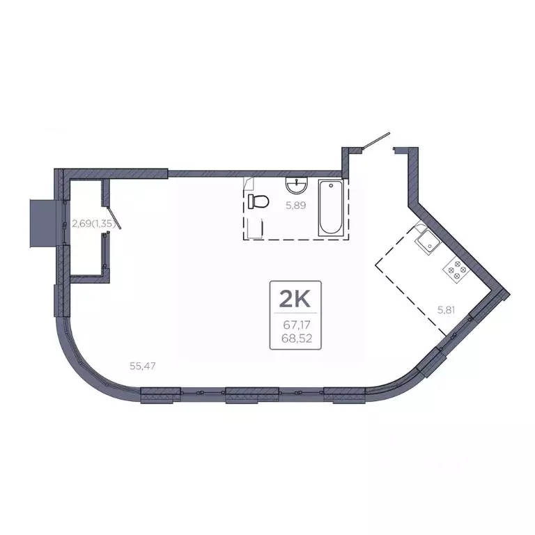 1-к кв. Приморский край, Владивосток Харьковская ул., 1к2 (68.52 м) - Фото 0