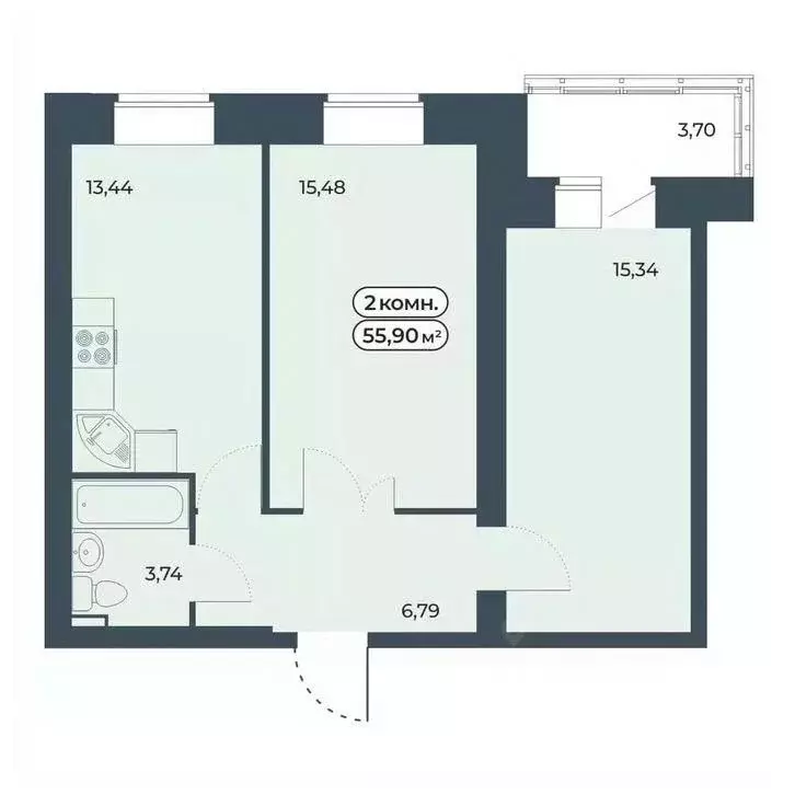 2-к кв. Красноярский край, Красноярск ул. Светлова, 12 (55.9 м) - Фото 1