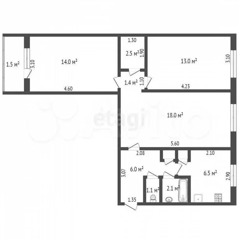 3-к. квартира, 64,7 м, 3/4 эт. - Фото 0