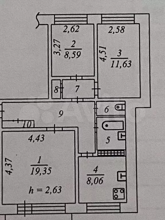 3-к. квартира, 66,4 м, 1/3 эт. - Фото 0