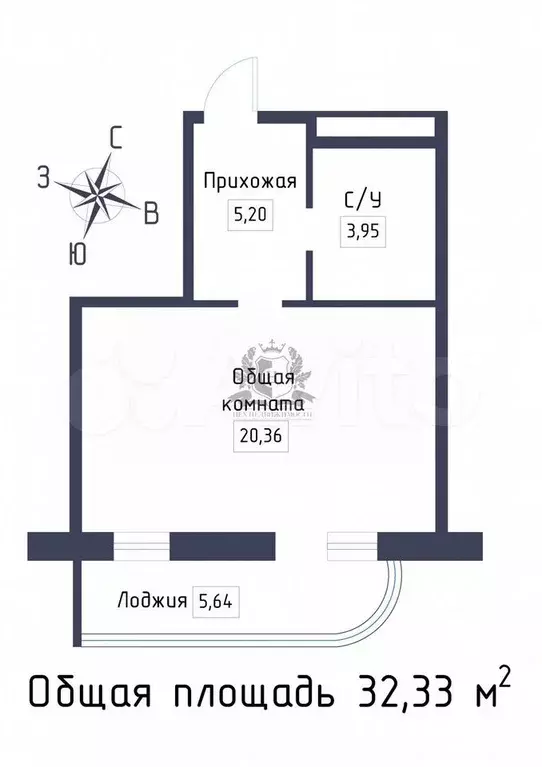 Квартира-студия, 32,3 м, 11/12 эт. - Фото 0