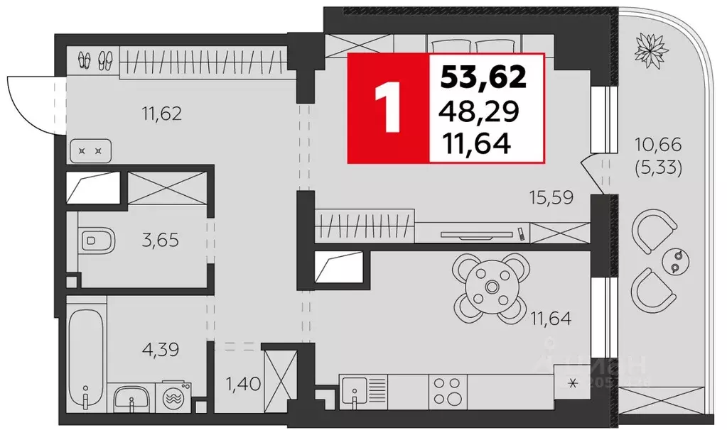 1-к кв. Ростовская область, Батайск ул. Воровского, 53 (53.62 м) - Фото 1