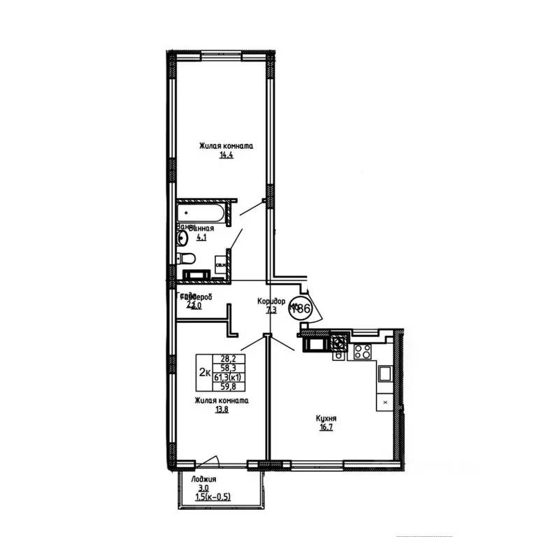 2-к кв. Калининградская область, Калининград Теодор Кроне жилой ... - Фото 1