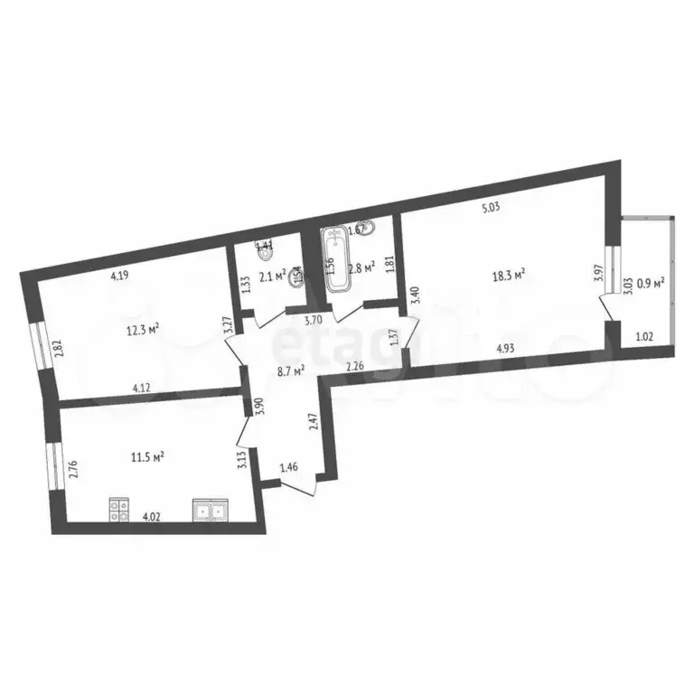 2-к. квартира, 56 м, 8/9 эт. - Фото 0