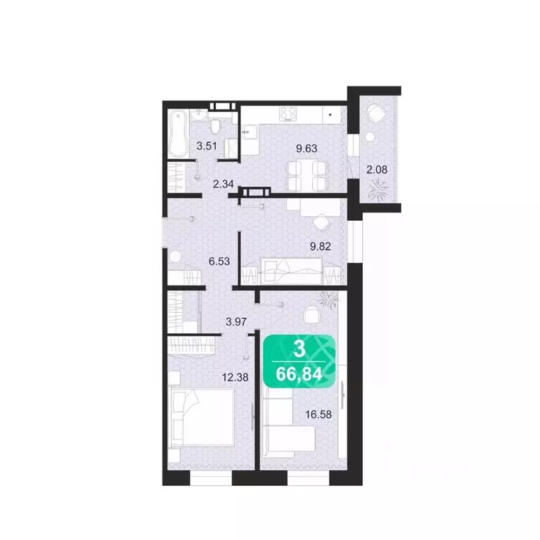 3-к кв. Забайкальский край, Чита ул. Богдана Хмельницкого, 14 (66.84 ... - Фото 0