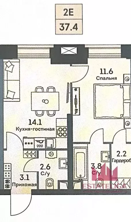1-комнатная квартира: Москва, жилой комплекс Эвер (37.4 м) - Фото 0
