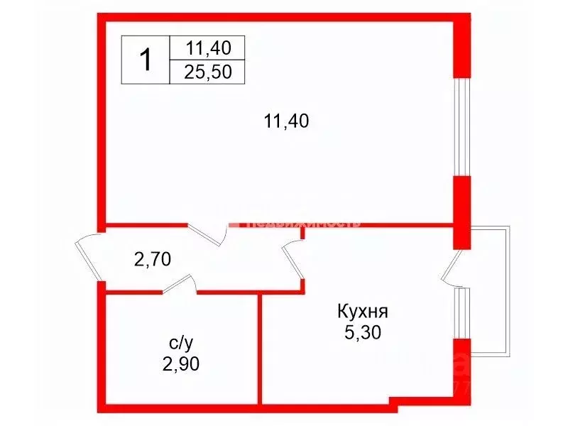 1-к кв. Санкт-Петербург ул. Зины Портновой, 17К5 (25.5 м) - Фото 2