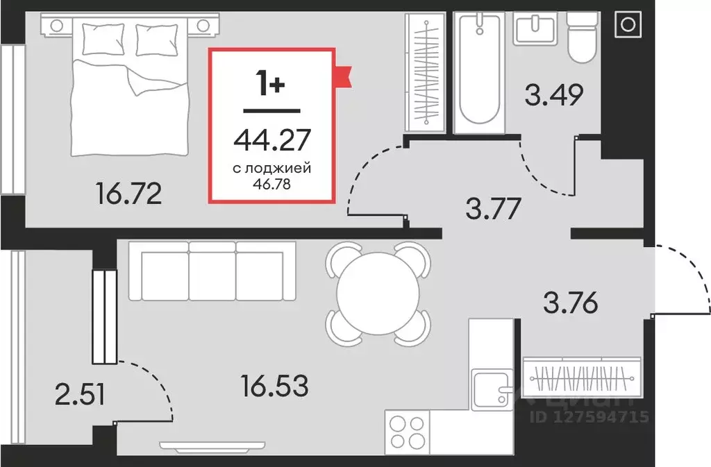 1-к кв. Ханты-Мансийский АО, Нефтеюганск ул. Нефтяников, 48А (44.27 м) - Фото 1
