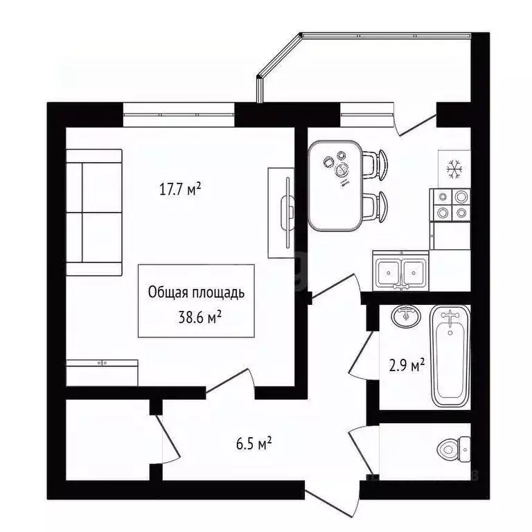 1-к кв. Новосибирская область, Новосибирск ул. Петухова, 128/1 (38.6 ... - Фото 1