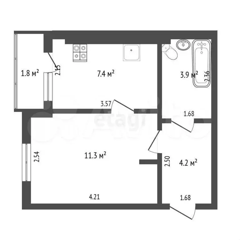 1-к. квартира, 26,8 м, 2/3 эт. - Фото 0
