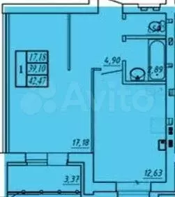 1-к. квартира, 42,5 м, 1/3 эт. - Фото 1