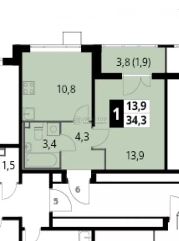 1-комнатная квартира: Люберцы, Рождественская улица, 8 (32.3 м) - Фото 1