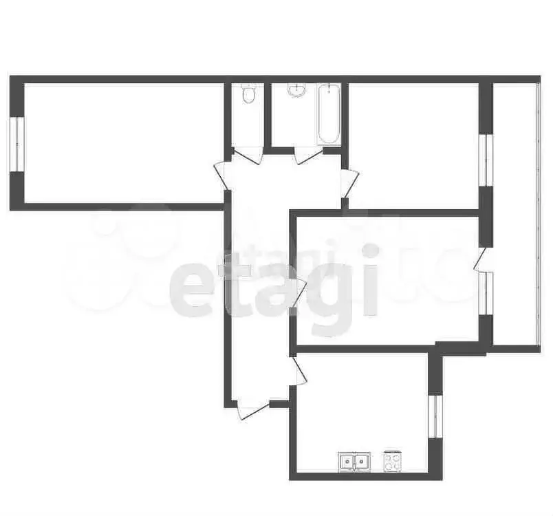 3-к. квартира, 63 м, 8/9 эт. - Фото 0