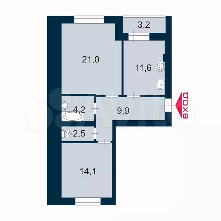2-к. квартира, 63,4 м, 2/8 эт. - Фото 0
