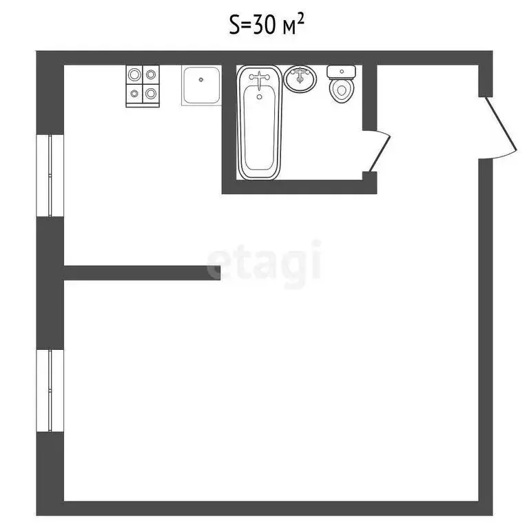 1-комнатная квартира: Ялуторовск, улица Скворцова-Степанова, 6 (30 м) - Фото 1