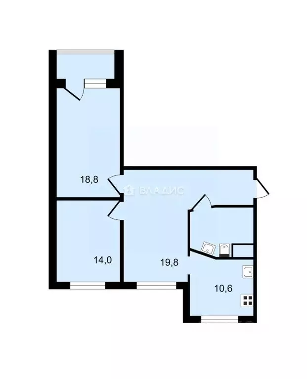 Квартира, 3 комнаты, 78.59 м - Фото 1