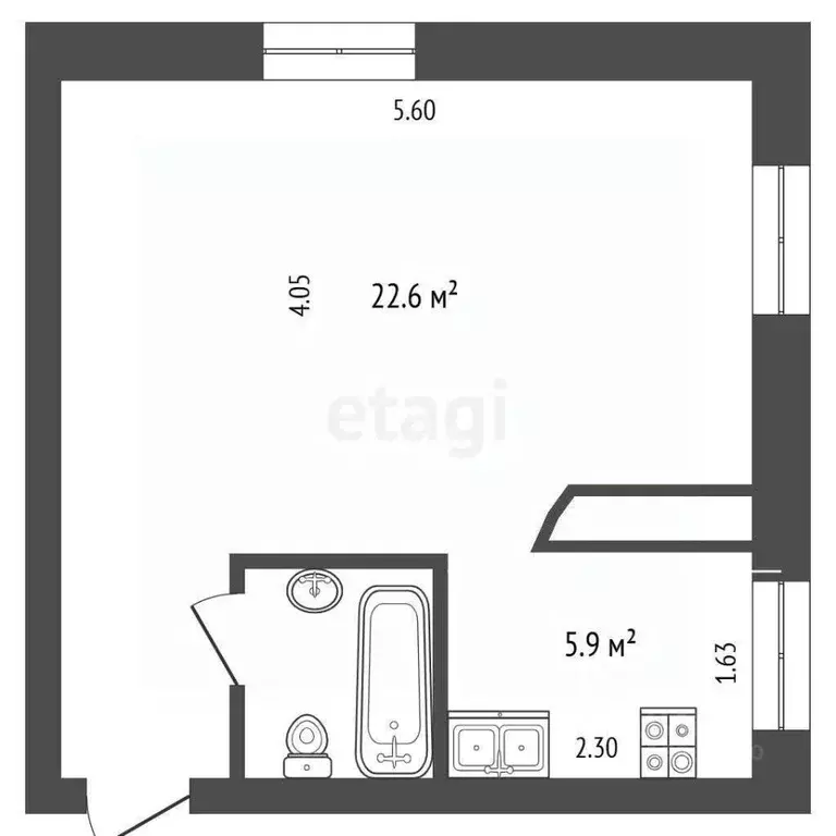 Студия Тюменская область, Тюмень Карская ул., 13 (31.2 м) - Фото 1