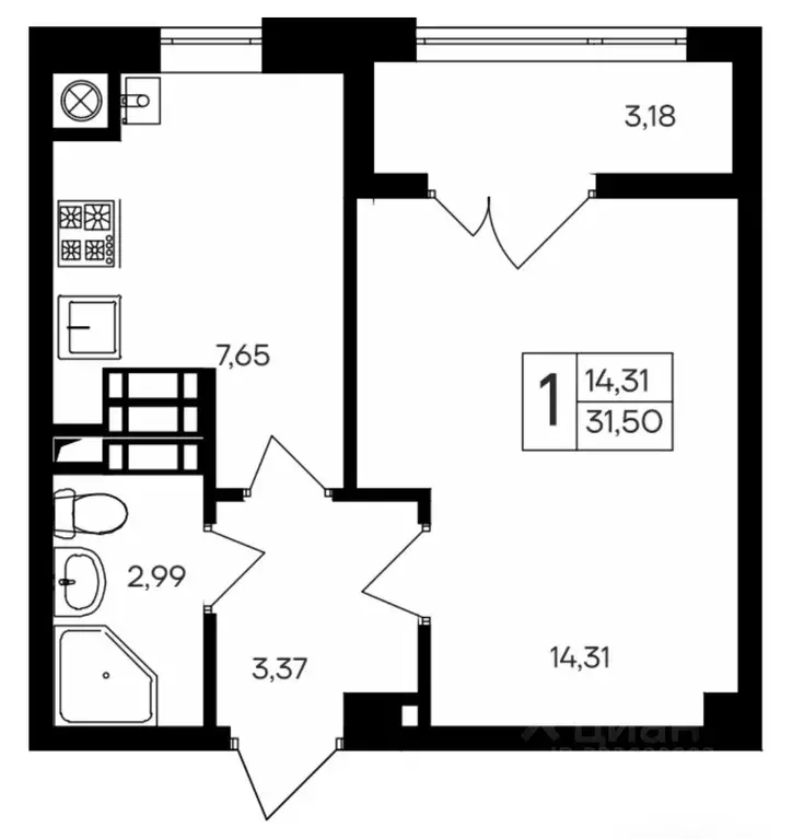 1-к кв. Крым, Симферопольский район, Мирновское с/пос, с. Белоглинка ... - Фото 2