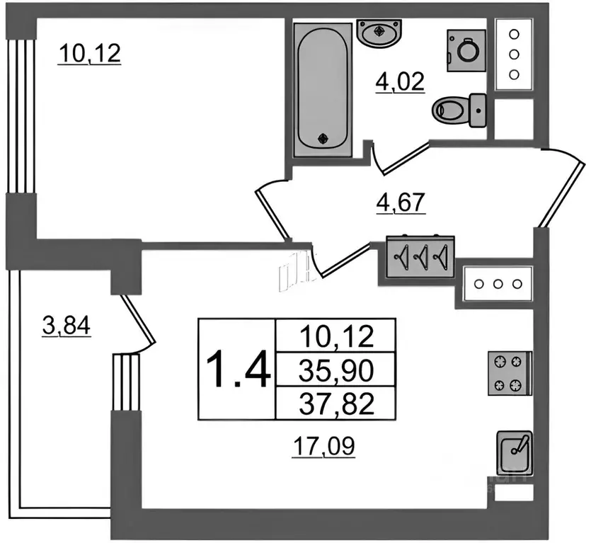 1-к кв. Санкт-Петербург аллея Арцеуловская, 19 (36.4 м) - Фото 1