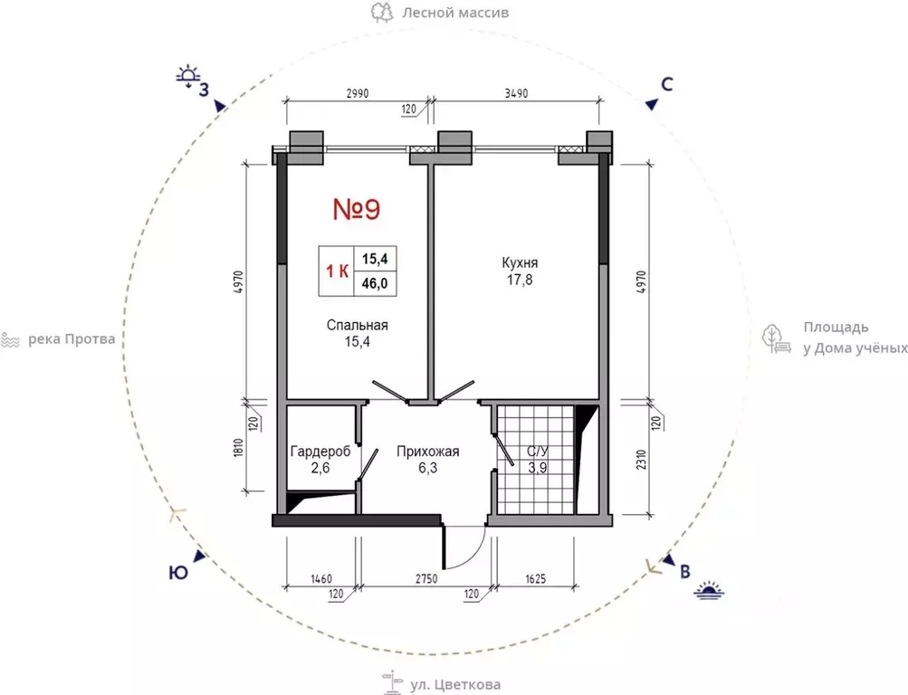 1-к кв. Калужская область, Обнинск ул. Усачева (46.0 м) - Фото 0