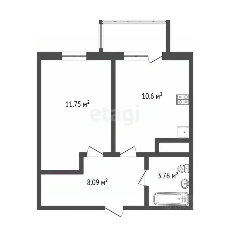 1-к кв. Тюменская область, Тюмень ул. Раушана Абдуллина, 2 (34.2 м) - Фото 1