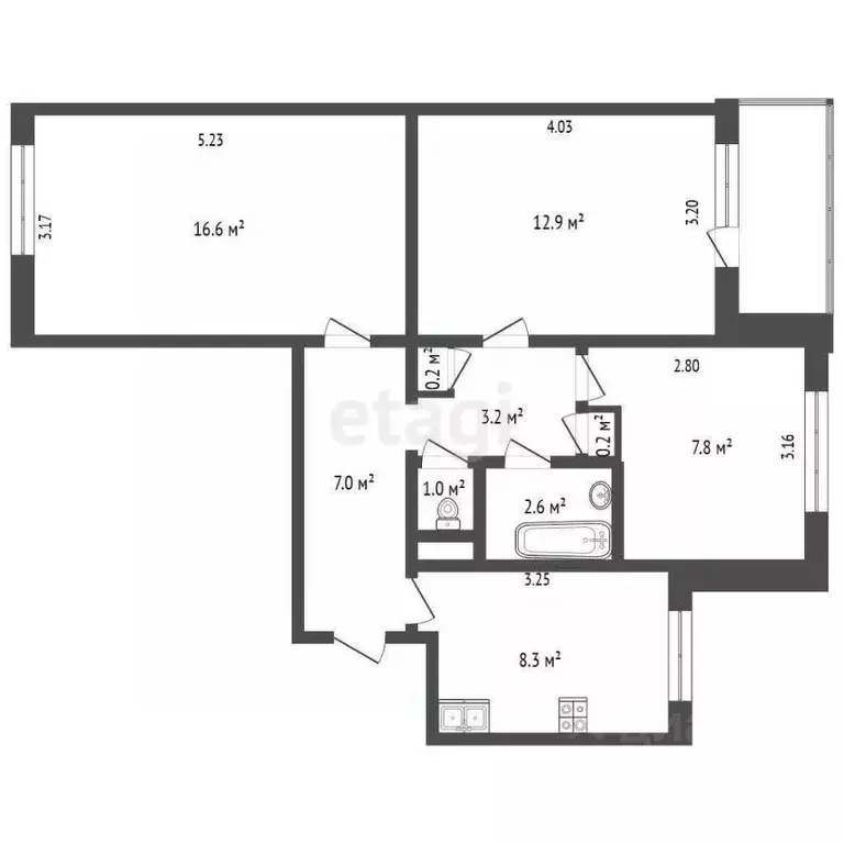 3-к кв. Белгородская область, Белгород ул. Щорса, 46 (59.8 м) - Фото 1