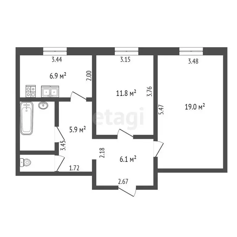 2-комнатная квартира: Пермь, улица Федосеева, 13 (54.5 м) - Фото 0