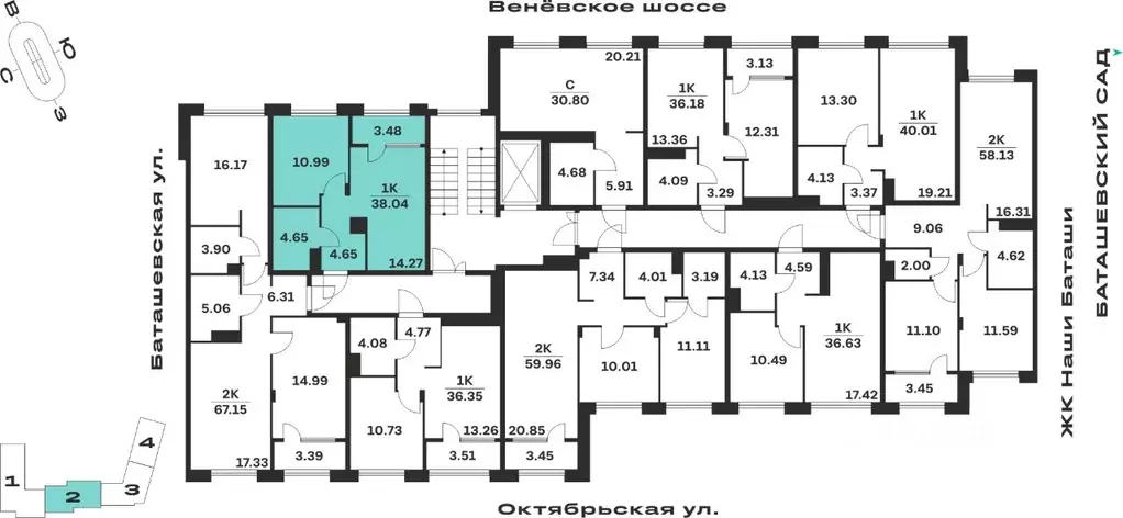 1-к кв. Тульская область, Тула Баташи Парк жилой комплекс (38.04 м) - Фото 2