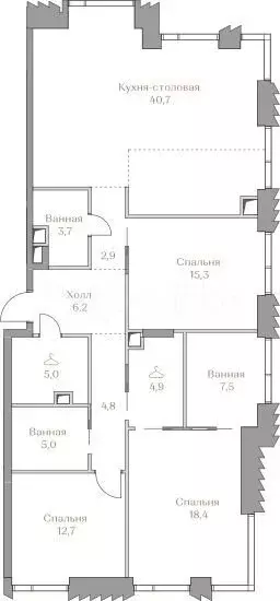 3-к. квартира, 127,1 м, 12/18 эт. - Фото 0