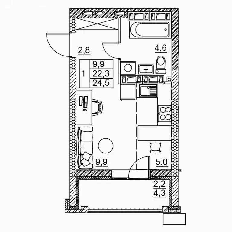 1-комнатная квартира: Волгоград, ЖК Засекин  (24.5 м) - Фото 1