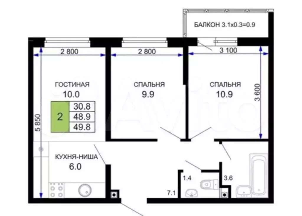 2-к. квартира, 50 м, 19/24 эт. - Фото 0
