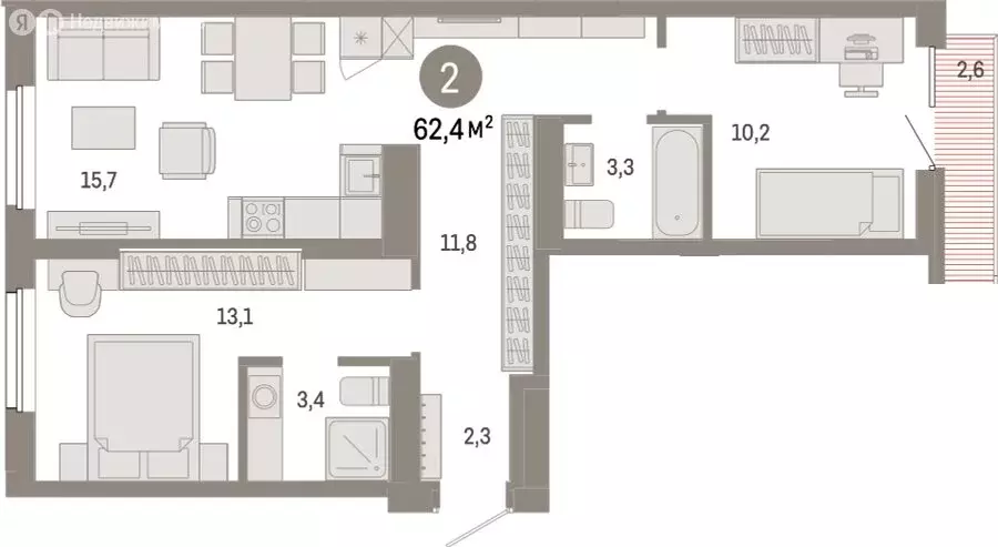 2-комнатная квартира: Омск, Кировский округ (62.35 м) - Фото 0