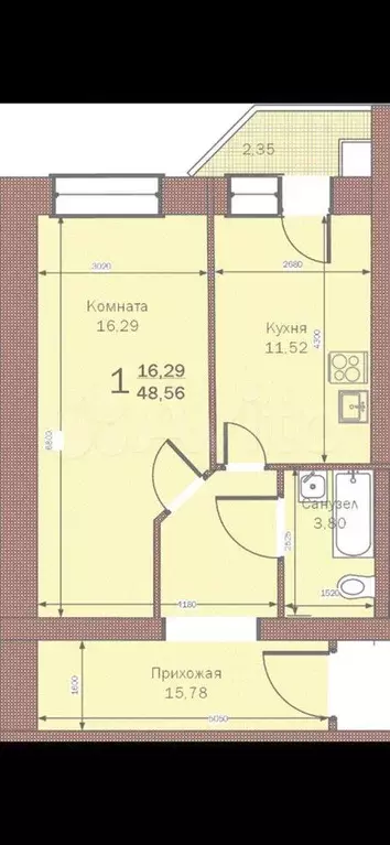 1-к. квартира, 50 м, 4/4 эт. - Фото 0