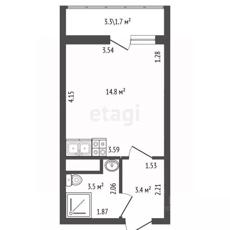 Студия Санкт-Петербург ул. Вадима Шефнера, 14к1 (21.7 м) - Фото 2