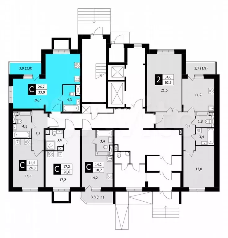 Квартира-студия, 33 м, 1/17 эт. - Фото 1