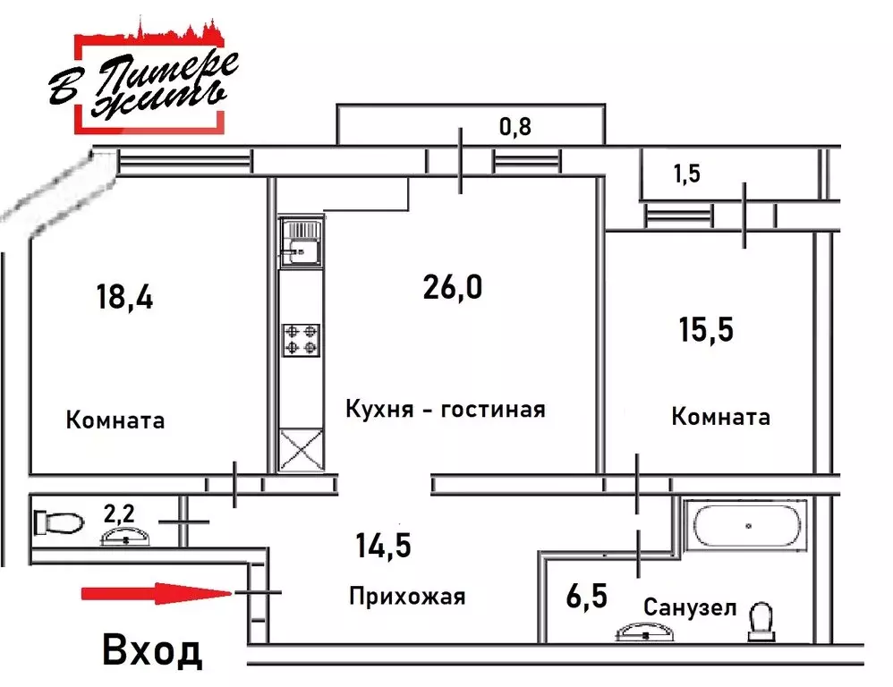 2-комнатная квартира: Санкт-Петербург, улица Композиторов, 10 (83 м) - Фото 2