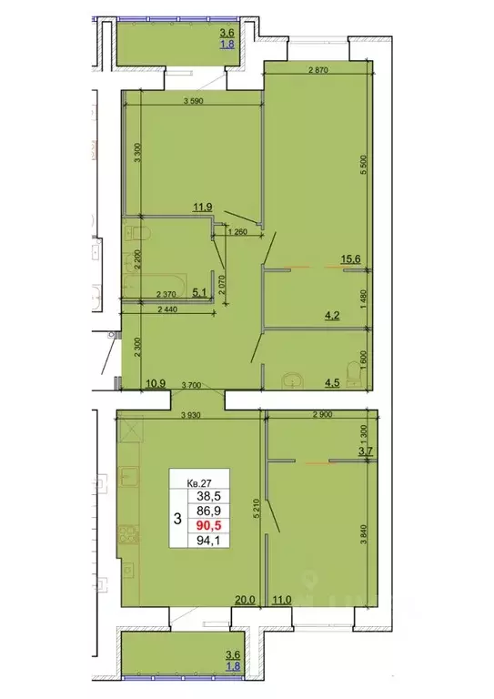 3-к кв. Костромская область, Кострома Кинешемское ш., 88 (90.5 м) - Фото 0