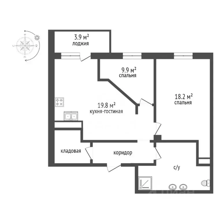 2-к кв. Санкт-Петербург ул. Есенина, 1к1 (70.0 м) - Фото 1