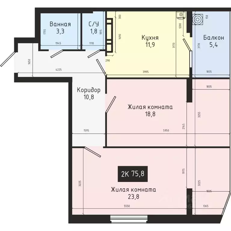 2-к кв. Ставропольский край, Ставрополь № 28 мкр,  (75.8 м) - Фото 1
