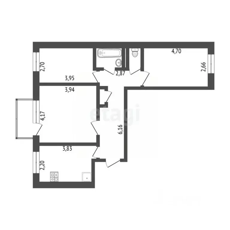 3-к кв. Бурятия, Улан-Удэ Кабанская ул., 8 (62.2 м) - Фото 2