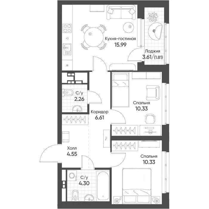 2-к кв. Свердловская область, Екатеринбург бул. Вдохновения, 4 (56.0 ... - Фото 1