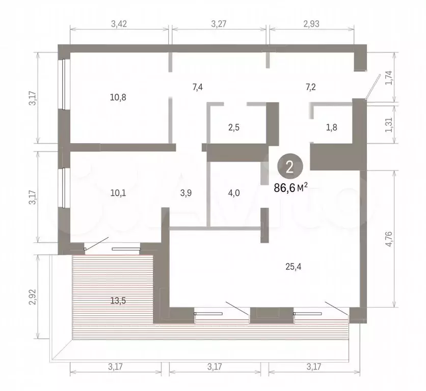 2-к. квартира, 86,6 м, 7/8 эт. - Фото 1